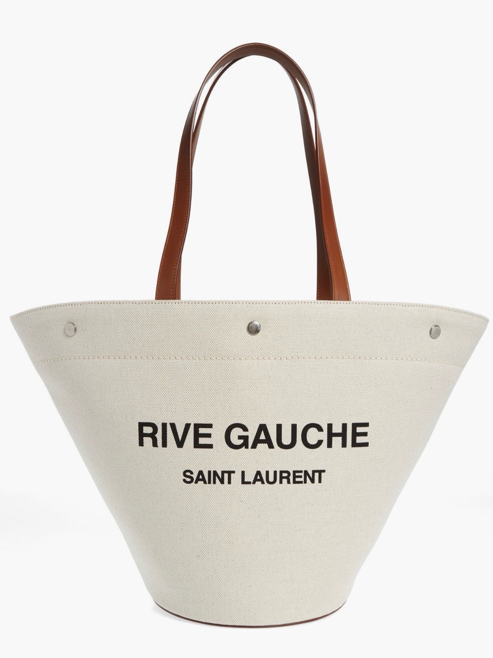 BNWT Saint Laurent Rive Gauche Canvas Tote in Cream with Brown Handles
